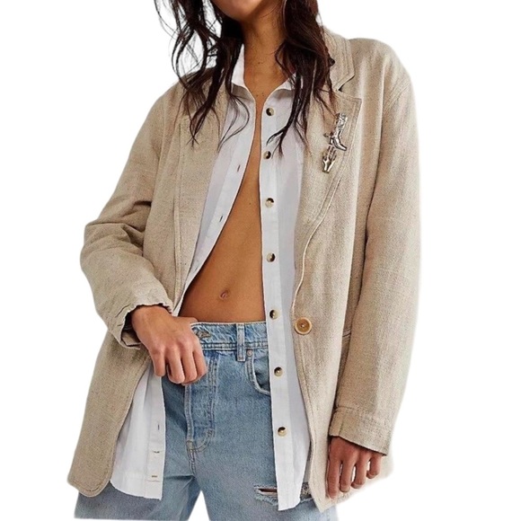 Free People Jackets & Blazers - NWT FREE PEOPLE We The People Beckett Boyfriend Oversized Linen Blazer Women's L